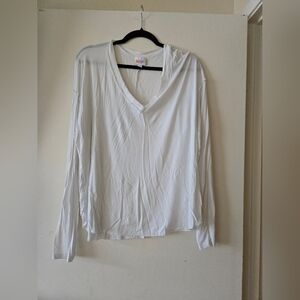 LuLaRoe White Vicki Raw Edge Long Sleeve V-Neck Top